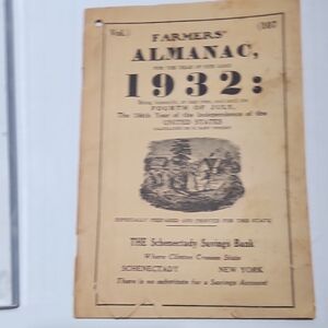 Vintage Schenectady NY Savings Bank 1932 Farmers' Almanac